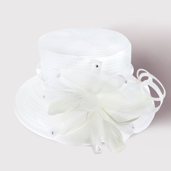 Stone Pointed Feather Mesh Bow Accented Dressy Hat - Picture 1 of 1
